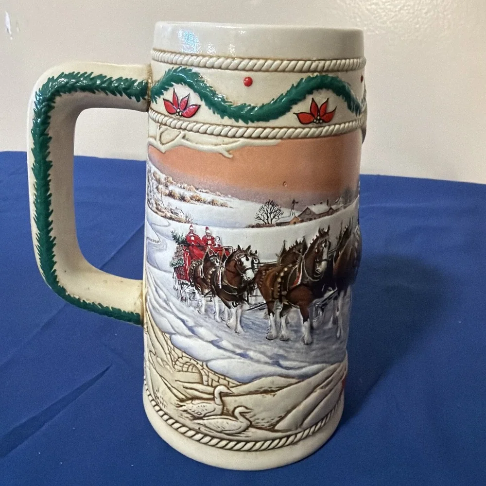 1996 Anheuser Busch Holiday‎ Budweiser Snowy Woodland Clydesdale Stein Mug RARE
